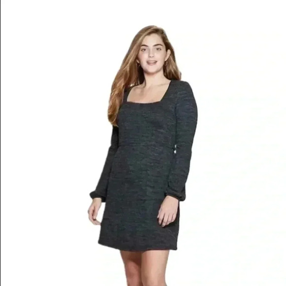 Xhilaration Dresses & Skirts - Xhilaration Women’s Gray Long Sleeve Square Neck Mini Dress